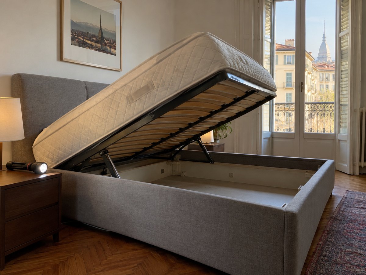 Camera da letto a Torino con il materasso sollevato durante il controllo per le cimici dei letti