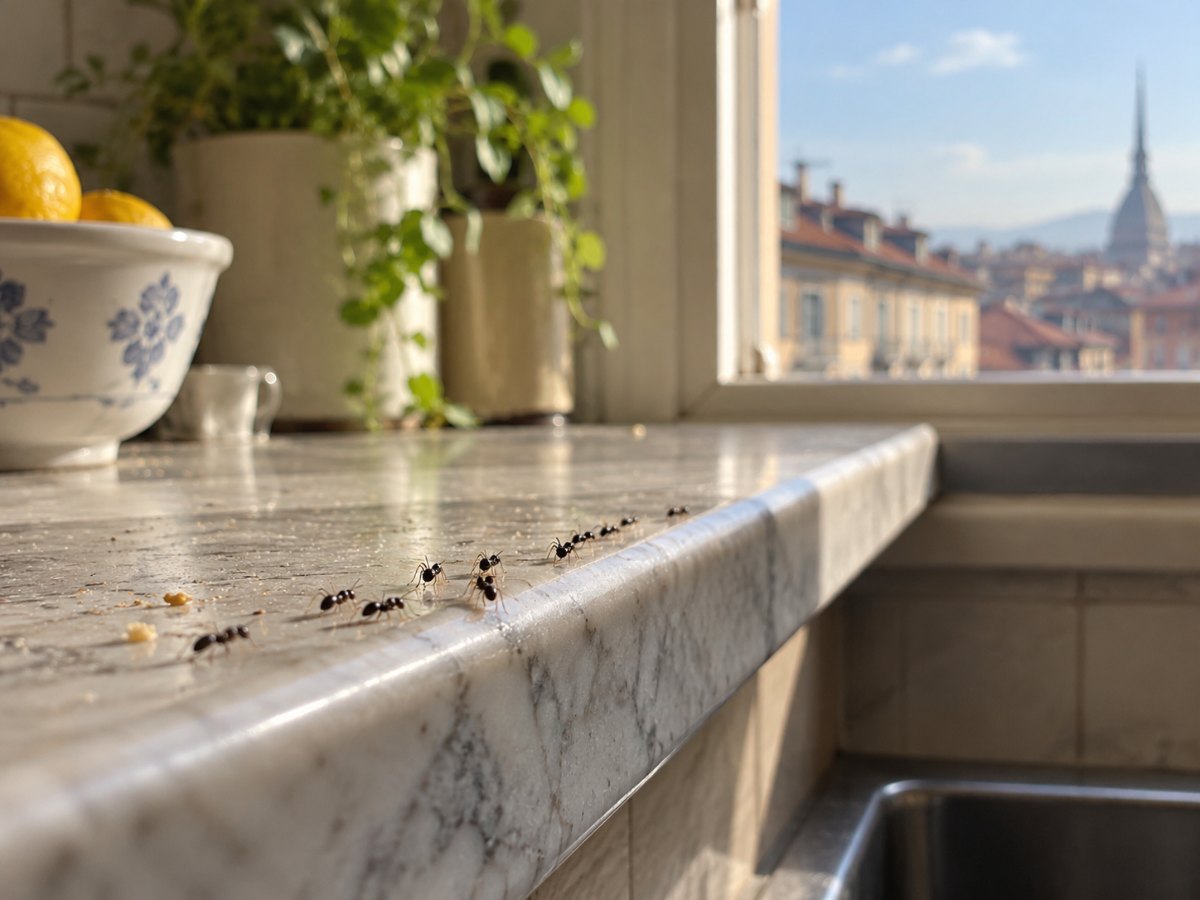 Fila di formiche sul piano della cucina in un appartamento a Torino