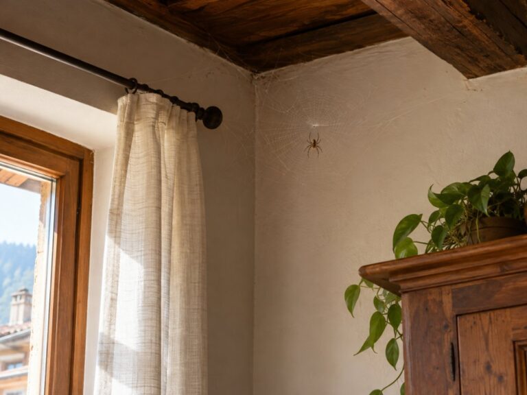 Ragnatela nell'angolo del soffitto di un soggiorno in una casa piemontese