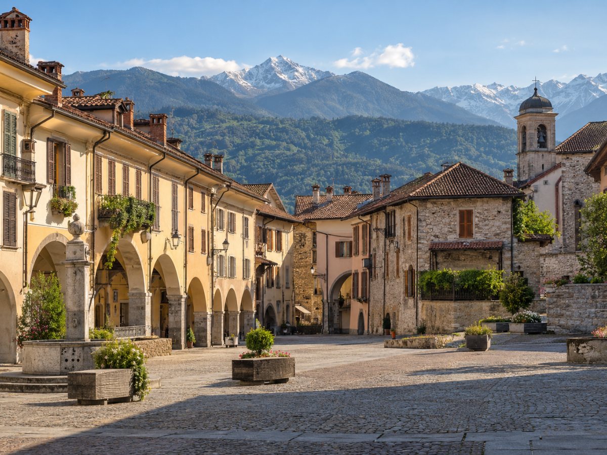 Piazza con portici nel centro di Giaveno