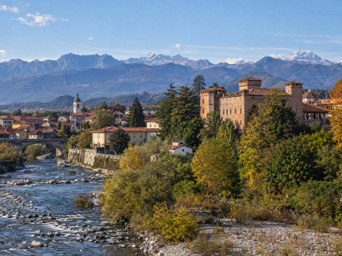 Rivarolo Canavese con il castello Malgrà e le montagne
