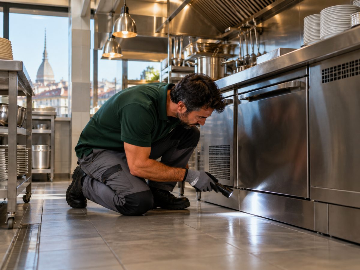 Tecnico ispeziona la cucina di un ristorante in Piemonte